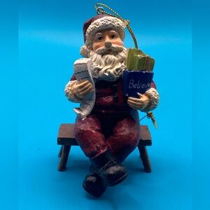 Santa Claus on Bench Vintage Ornament